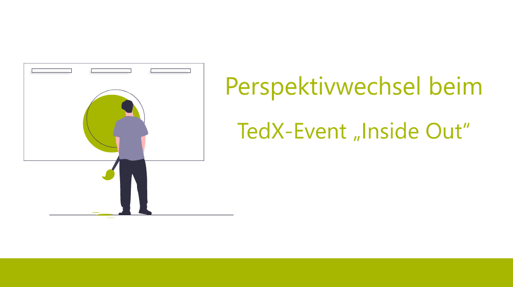 Illustration, Mann vor Leinwand, Perspektivwechsel beim TedX-Event